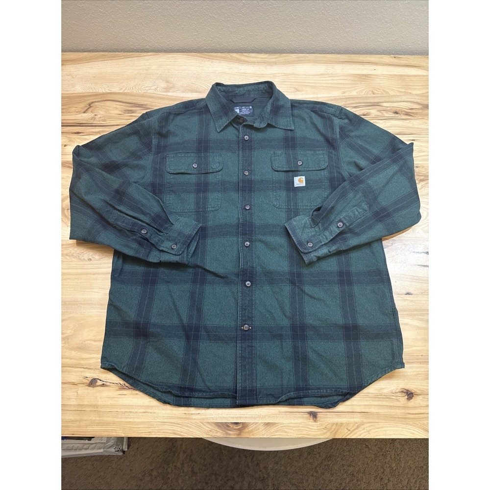 Carhartt 105439 Men's Heavyweight Flannel Long Sleeve Green Plaid Shirt Large